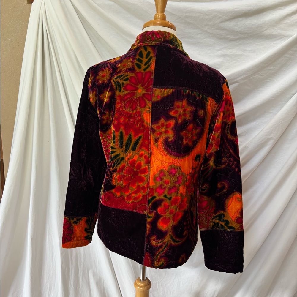 Chico's Velvet Silk Patchwork Zip Jacket size 1 ~… - image 2